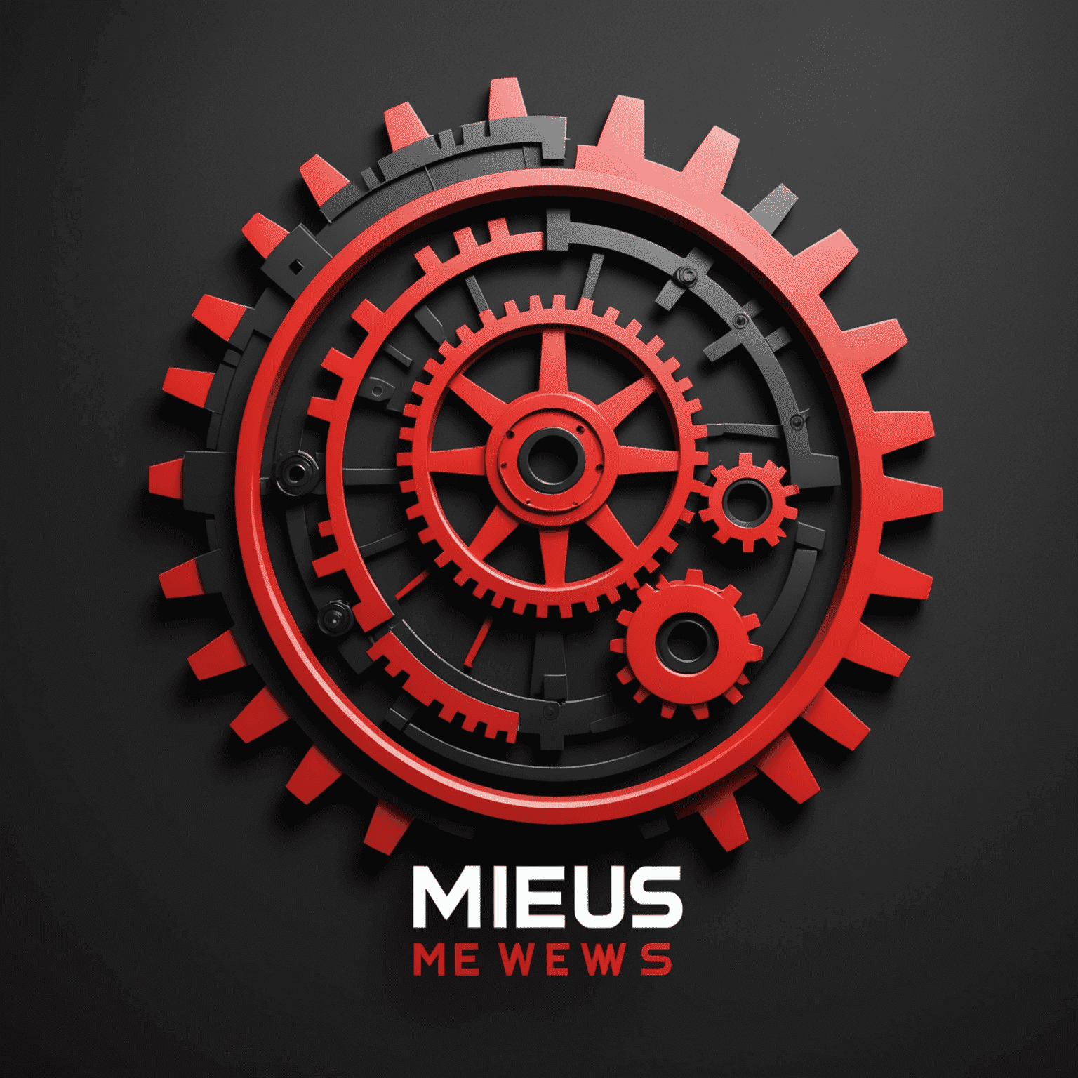 Ap-mews logo: A modern, sleek design combining a hotel building silhouette with automation gears, in red and black colors