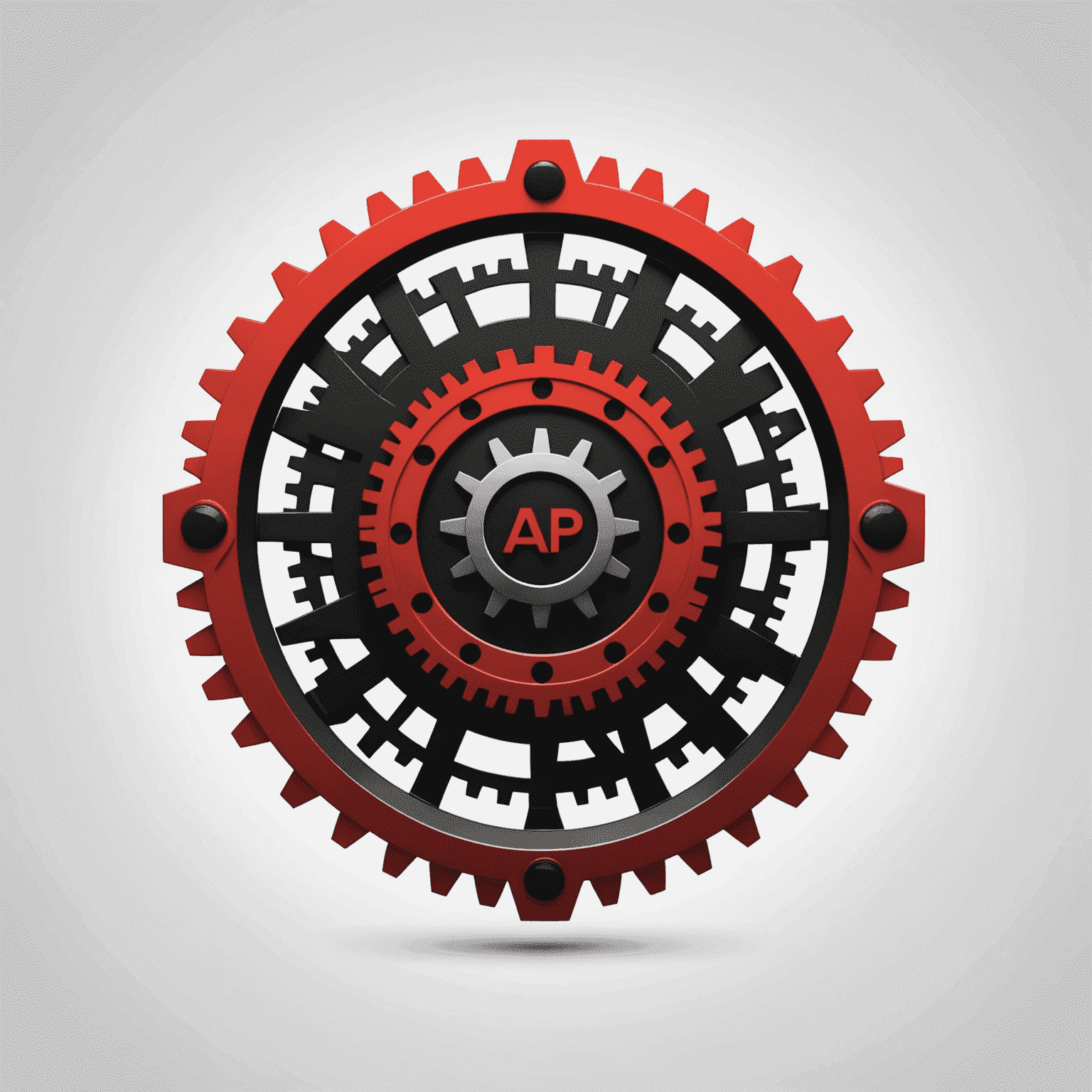 Ap-mews logo: A modern, sleek design combining a hotel building silhouette with automation gears, in red and black colors