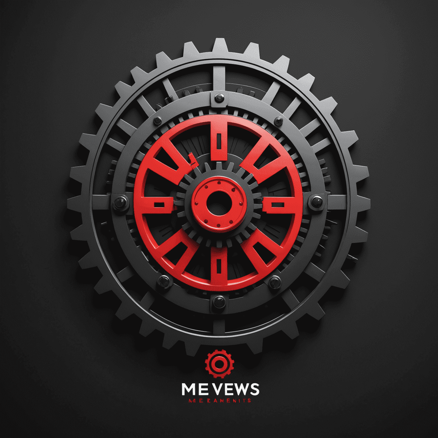 Ap-mews logo: A modern, sleek design combining a hotel building silhouette with automation gears, in red and black colors