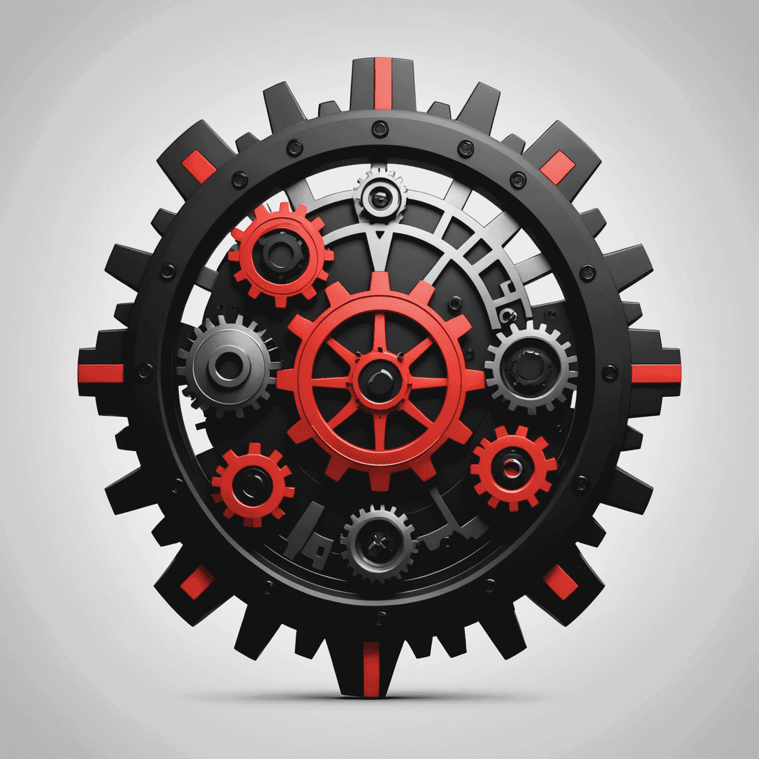 Ap-mews logo: A modern, sleek design combining a hotel building silhouette with automation gears, in red and black colors
