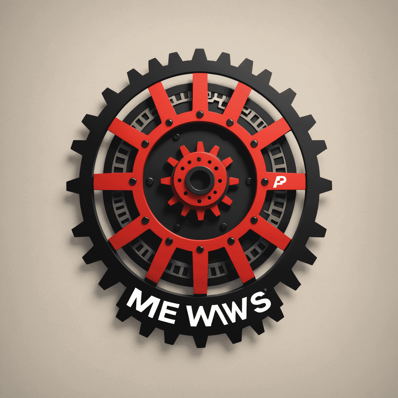 Ap-mews logo: A modern, sleek design combining a hotel building silhouette with automation gears, in red and black colors
